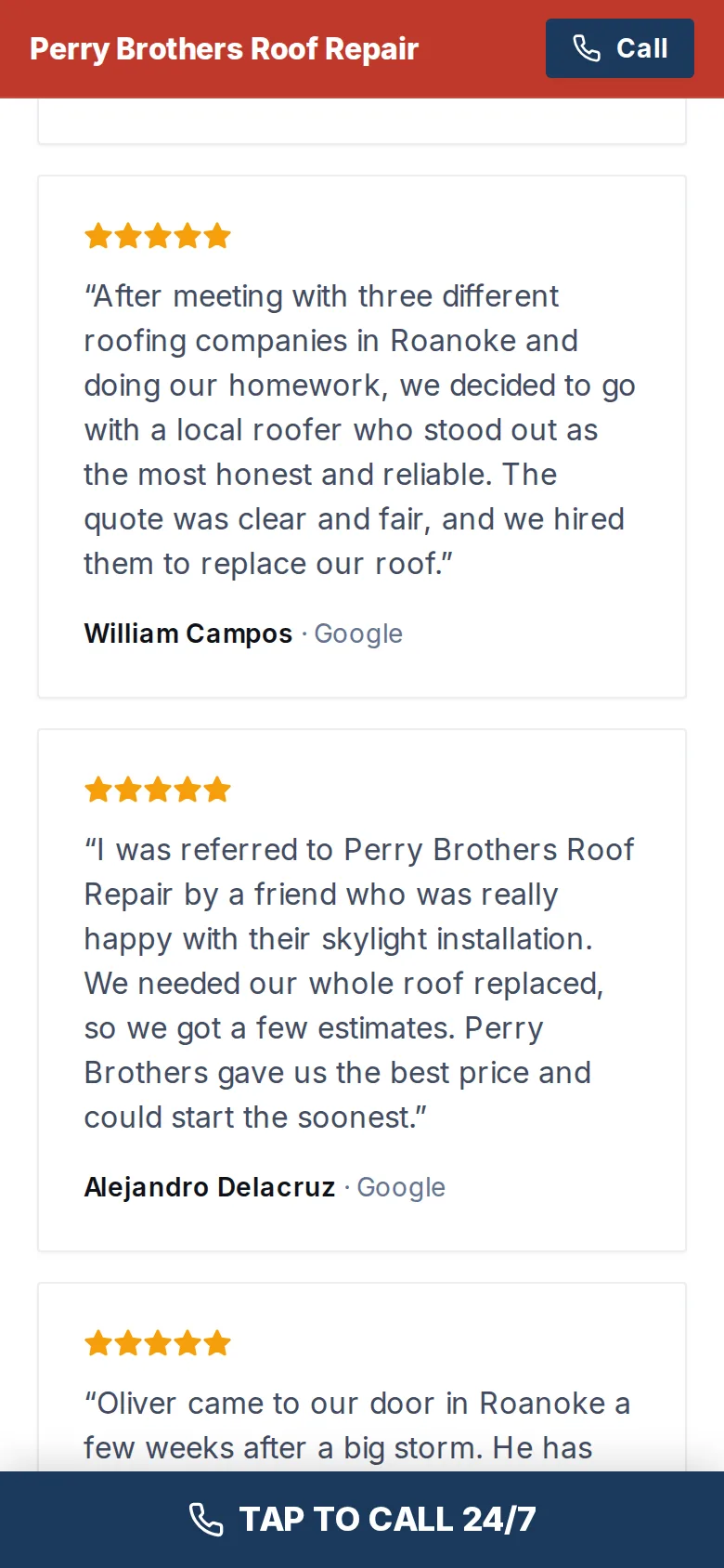 Live Google reviews, pulled automatically — shown on a phone