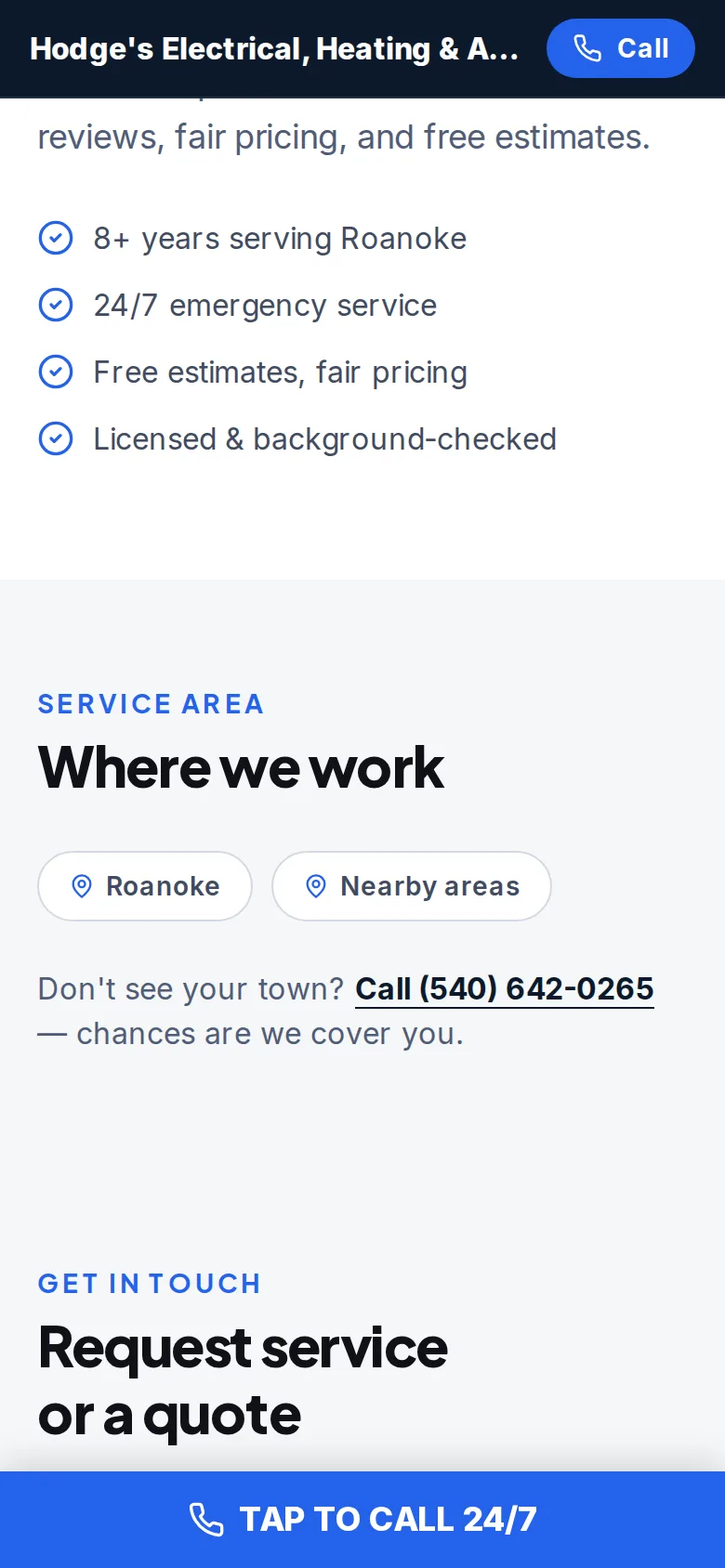 Service-area & “near me” search — shown on a phone
