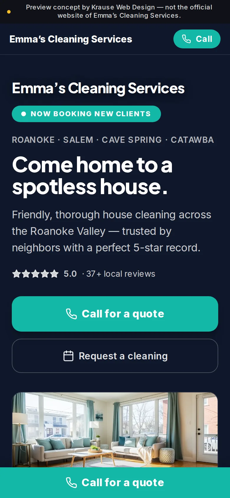 Online booking and quote requests — shown on a phone
