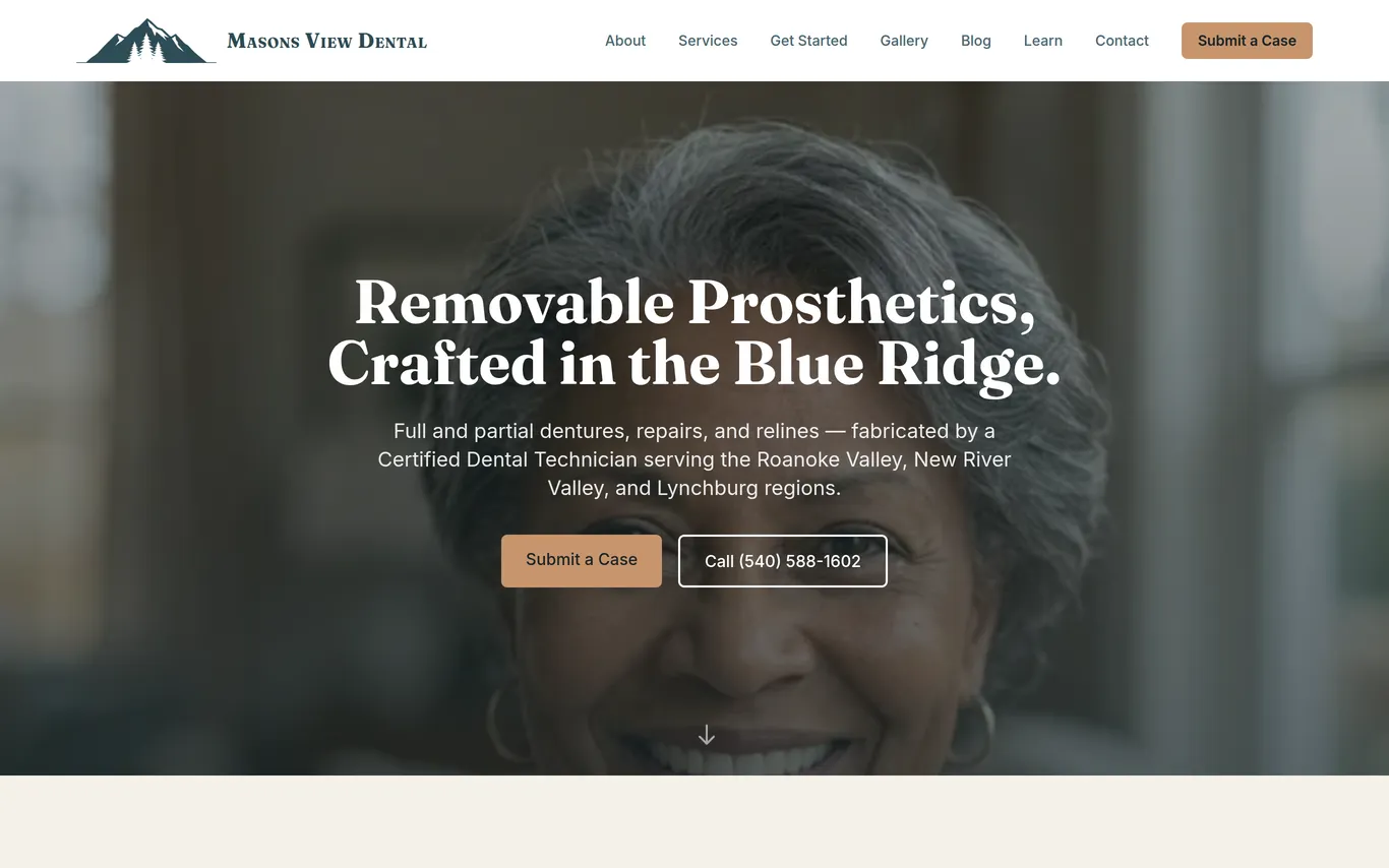 Website built for Masons View Dental Laboratory