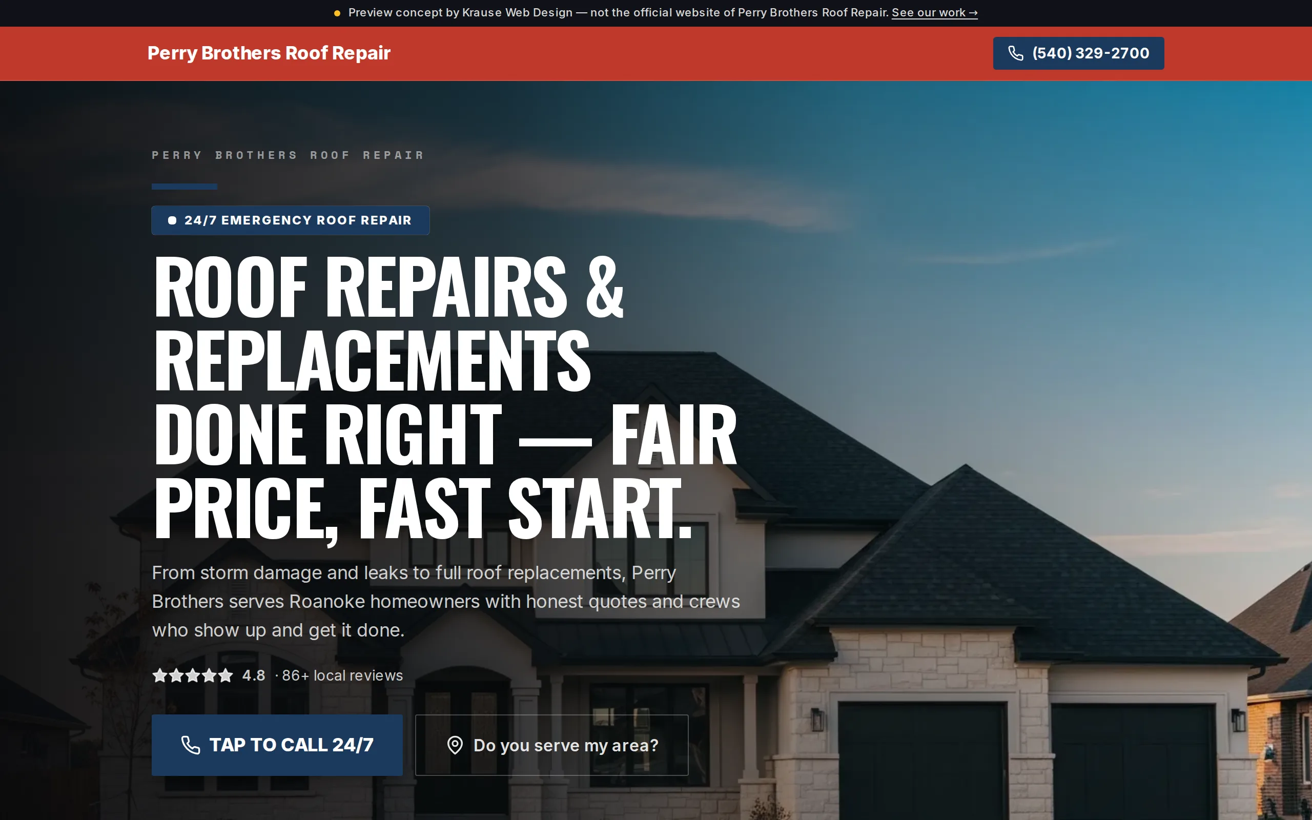 Website built for Perry Brothers Roof Repair