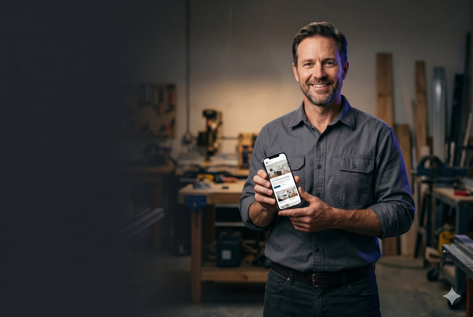 A local business owner showing off their new mobile website